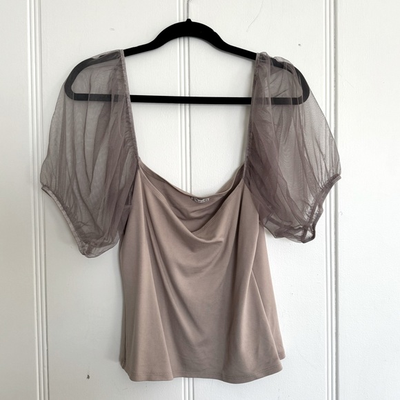 Free People Intimately Yours Puffy Sleeve Top, Mauve Gray, Size Large - Picture 2 of 6
